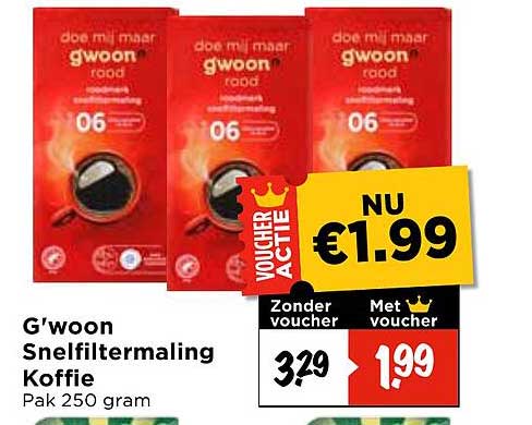 G'woon Snelfiltermaling Koffie Pak 250 gram