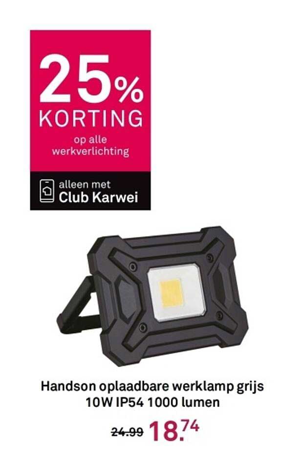 Handson oplaadbare werklamp grijs 10W IP54 1000 lumen