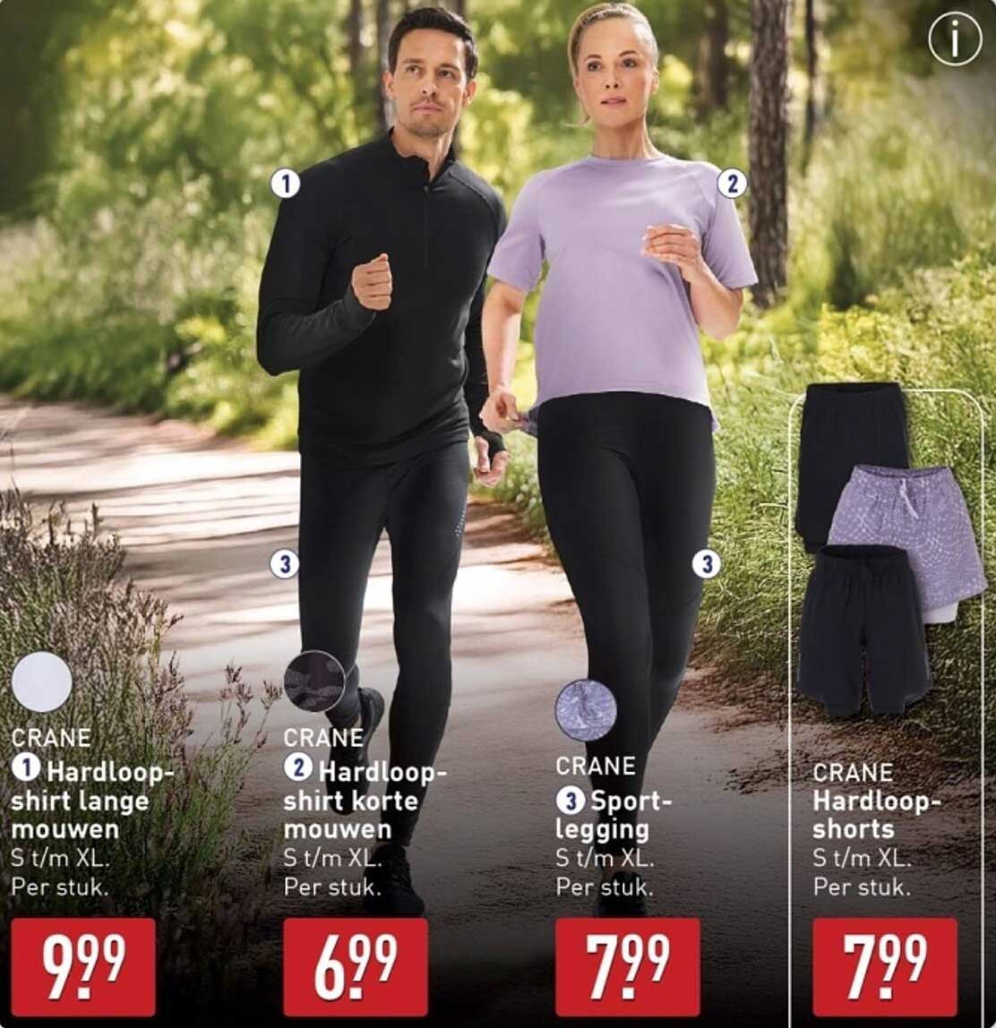 Hardloop-shirt lange mouwen, Hardloop-shirt korte mouwen, Sport-legging, Hardloop-shorts