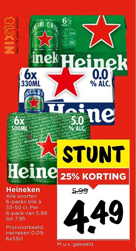 Heineken 6-packs blikken 33-50 cl per 6-pack van 5.99 tot 7.95