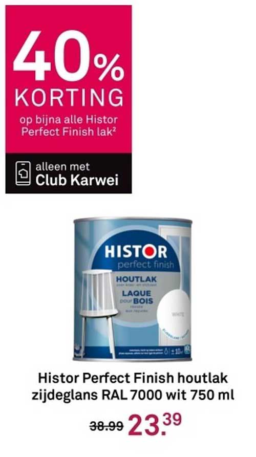 Histor Perfect Finish houtlak zijdeglans RAL 7000 wit 750 ml