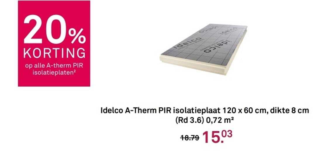 Idelco A-Therm PIR isolatieplaat 120 x 60 cm, dikte 8 cm (Rd 3.6) 0,72 m²