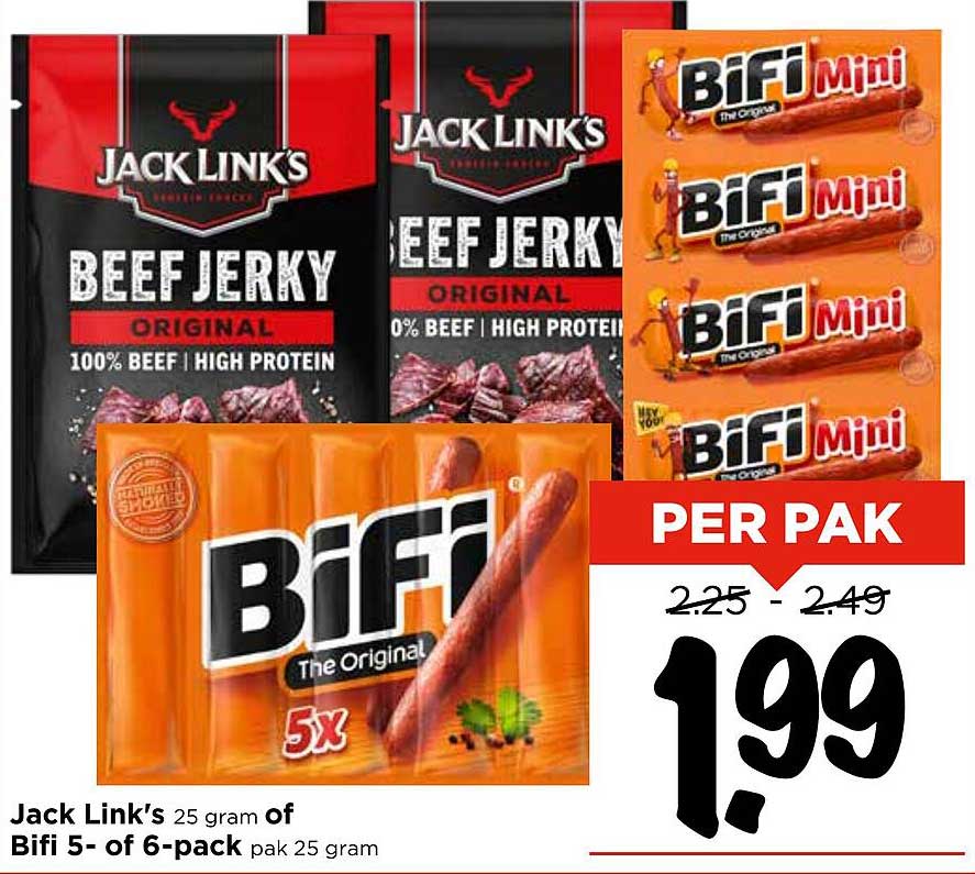 Jack Link's 25 gram of Bifi 5- of 6-pack pak 25 gram
