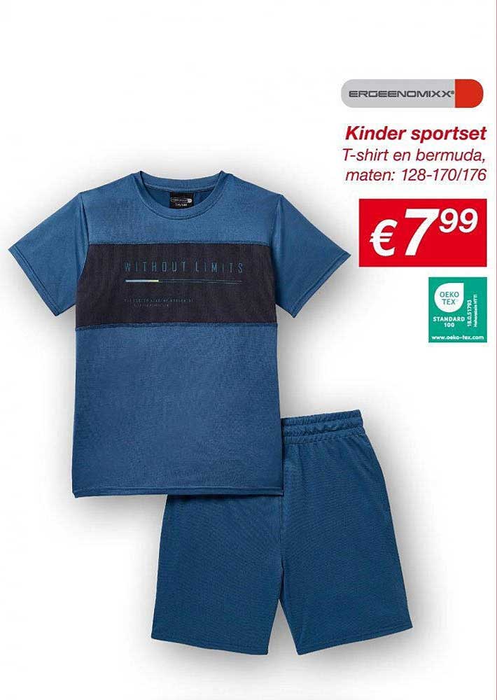 Kinder sportset T-shirt en bermuda, maten: 128-170/176