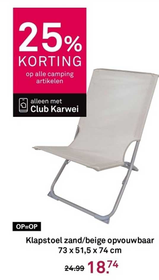 Klapstoel zand/beige opvouwbaar 73 x 51,5 x 74 cm