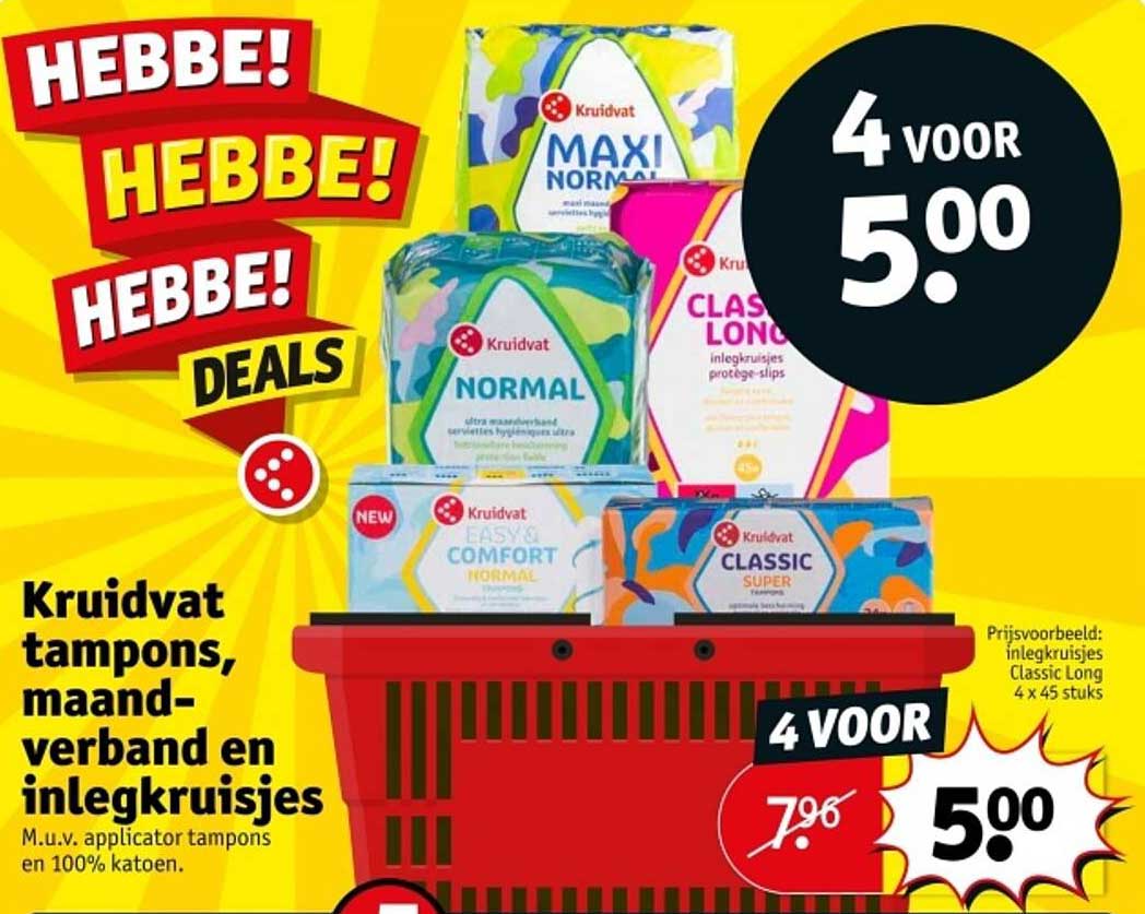 Kruidvat tampons, maandverband en inlegkruisjes