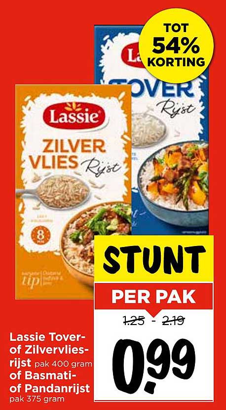Lassie Tover- of Zilvervliesrijst pak 400 gram of Basmati- of Pandanrijst pak 375 gram