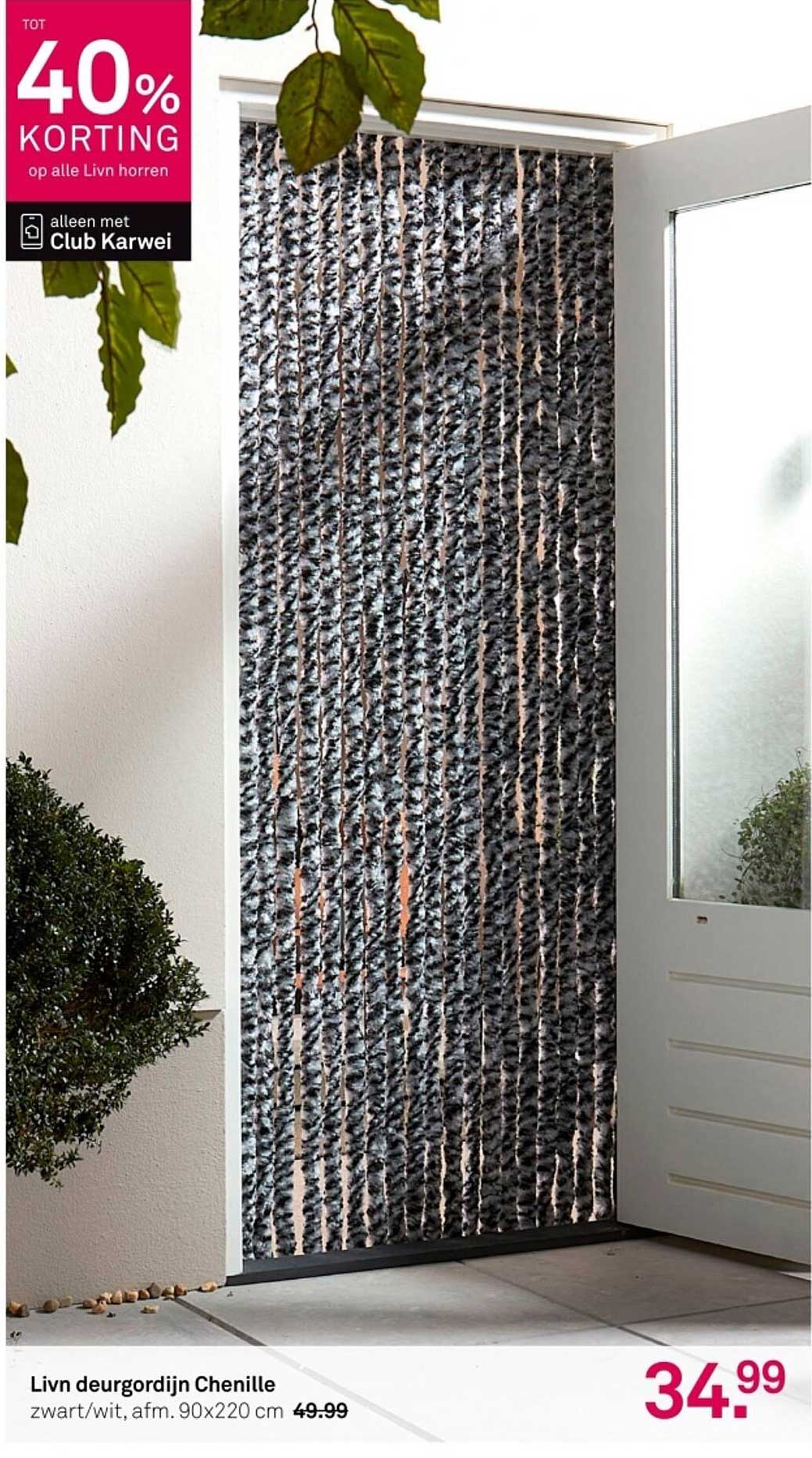 Livn deurgordijn Chenille zwart/wit, afm. 90x220 cm