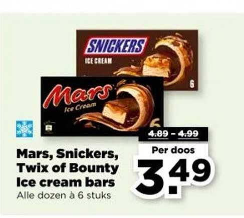 Mars, Snickers, Twix of Bounty Ice cream bars