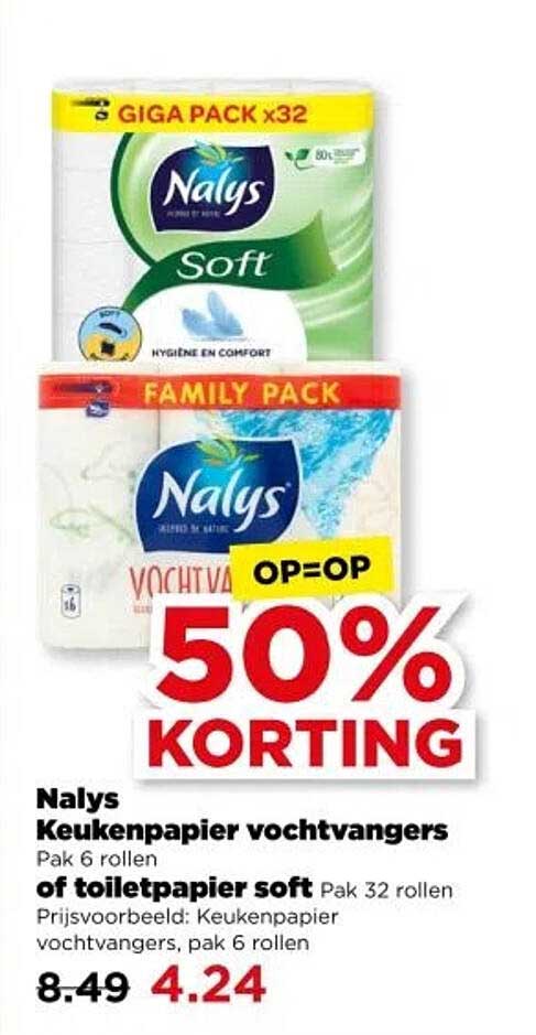 Nalys Keukenpapier vochtvangers Pak 6 rollen of toiletpapier soft Pak 32 rollen