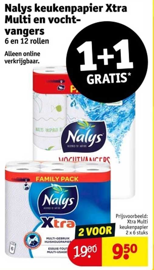Nalys keukenpapier Xtra Multi en vochtersvangers 6 en 12 rollen