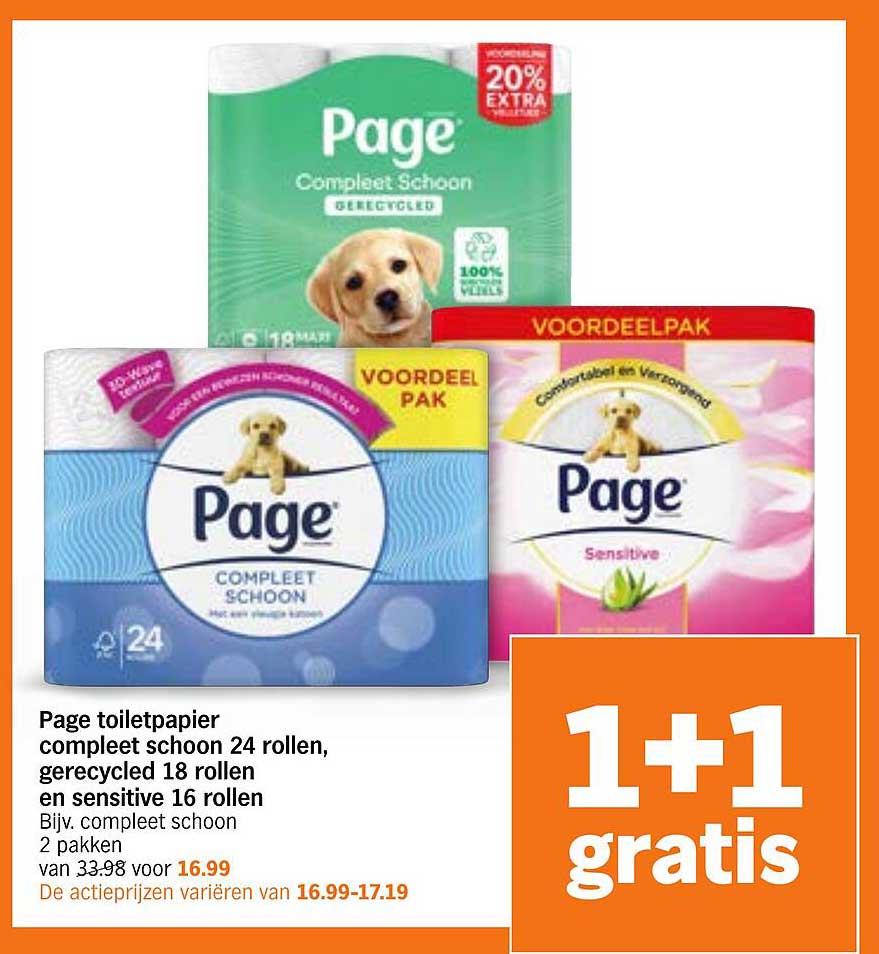 Page toiletpapier compleet schoon 24 rollen, gerecycled 18 rollen en sensitive 16 rollen