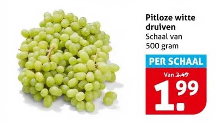 Pitloze witte druiven Schaal van 500 gram