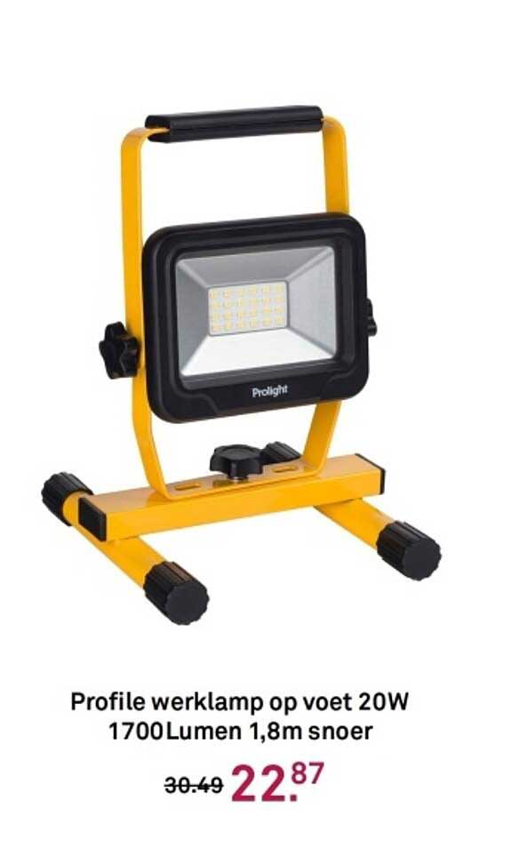 Profile werklamp op voet 20W 1700Lumen 1,8m snoer