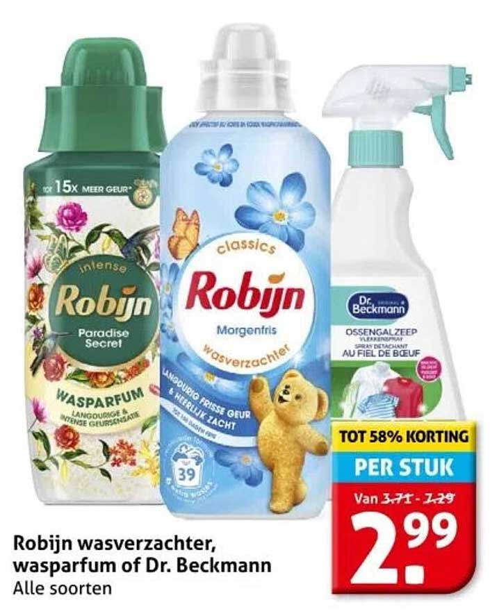 Robijn wasverzachter, wasparfum of Dr. Beckmann