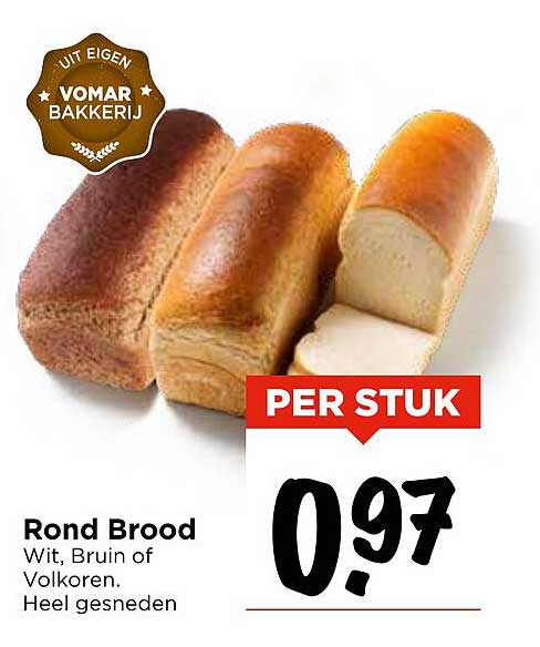 Rond Brood Wit, Bruin of Volkoren - Heel gesneden