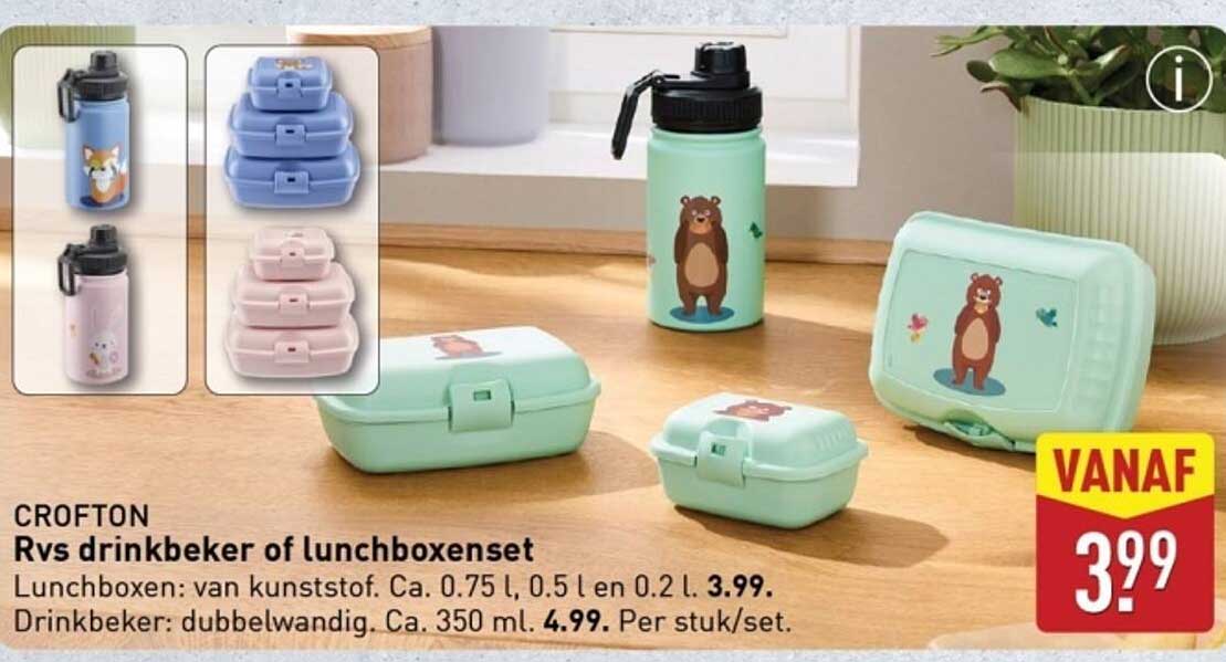 Rvs drinkbeker of lunchboxset