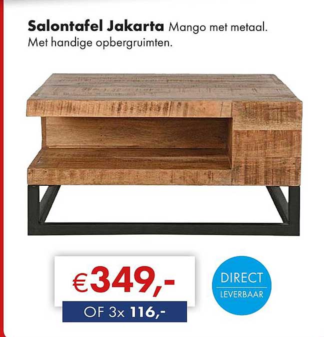 Salontafel Jakarta Mango met metaal. Met handige opbergruimte.
