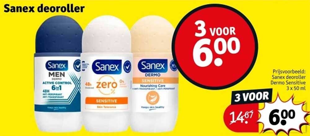 Sanex deoroller 3 x 50 ml voor €6,00