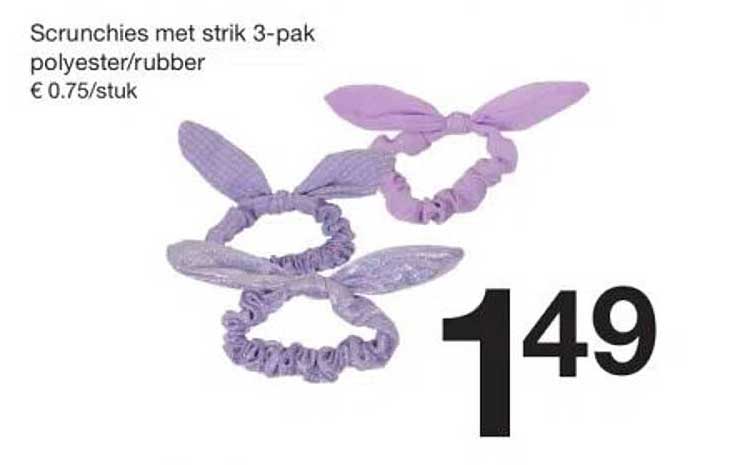 Scrunchies met strik 3-pak polyester/rubber