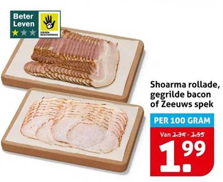 Shoarma rollade, gegrilde bacon of Zeeuws spek