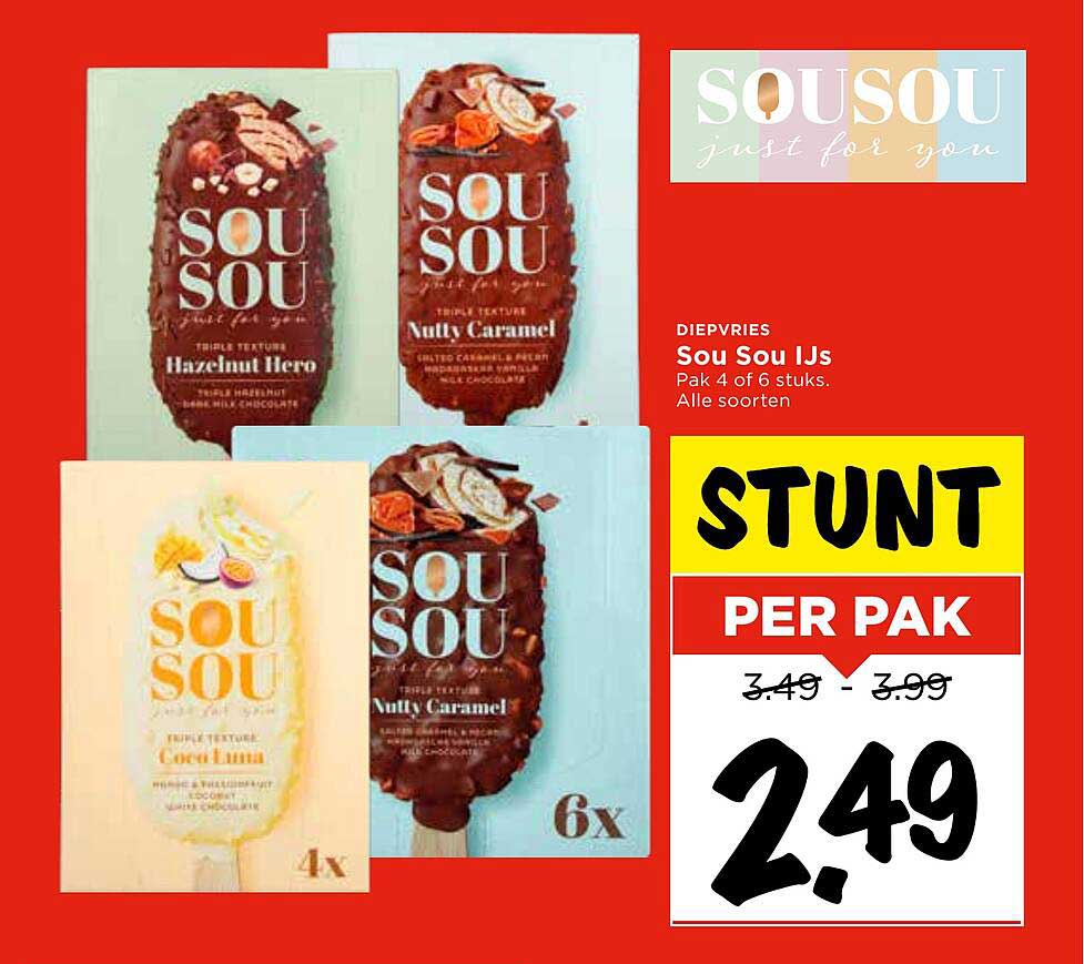 Sou Sou IJs Pak 4 of 6 stuks. Alle soorten
