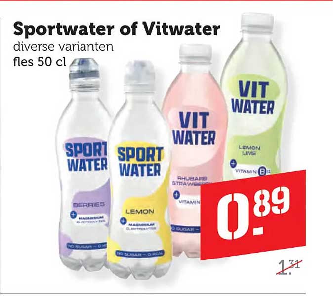 Sportwater of Vitwater diverse varianten fles 50 cl