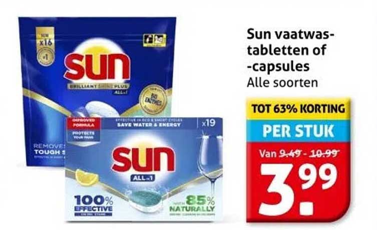 Sun vaatwas-tabletten of -capsules Alle soorten