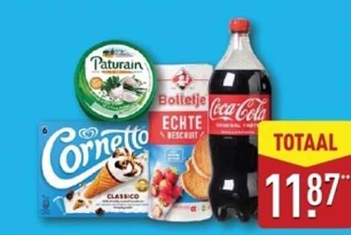 Totaal aanbieding: Cornetto, Bolletje, Paturain en Coca-Cola