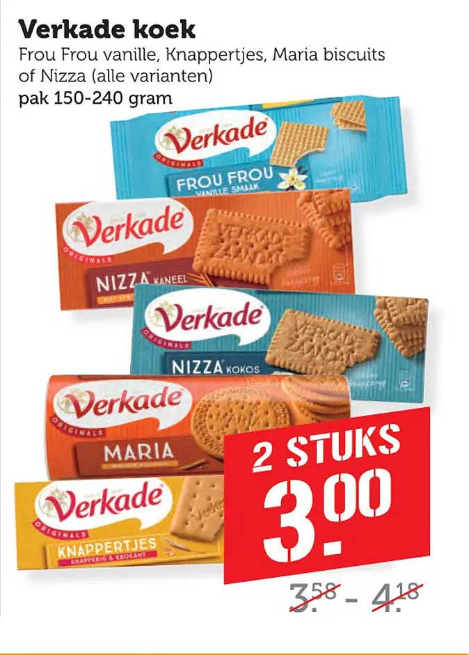 Verkade koek Frou Frou vanille, Knappertjes, Maria biscuits of Nizza (alle varianten)