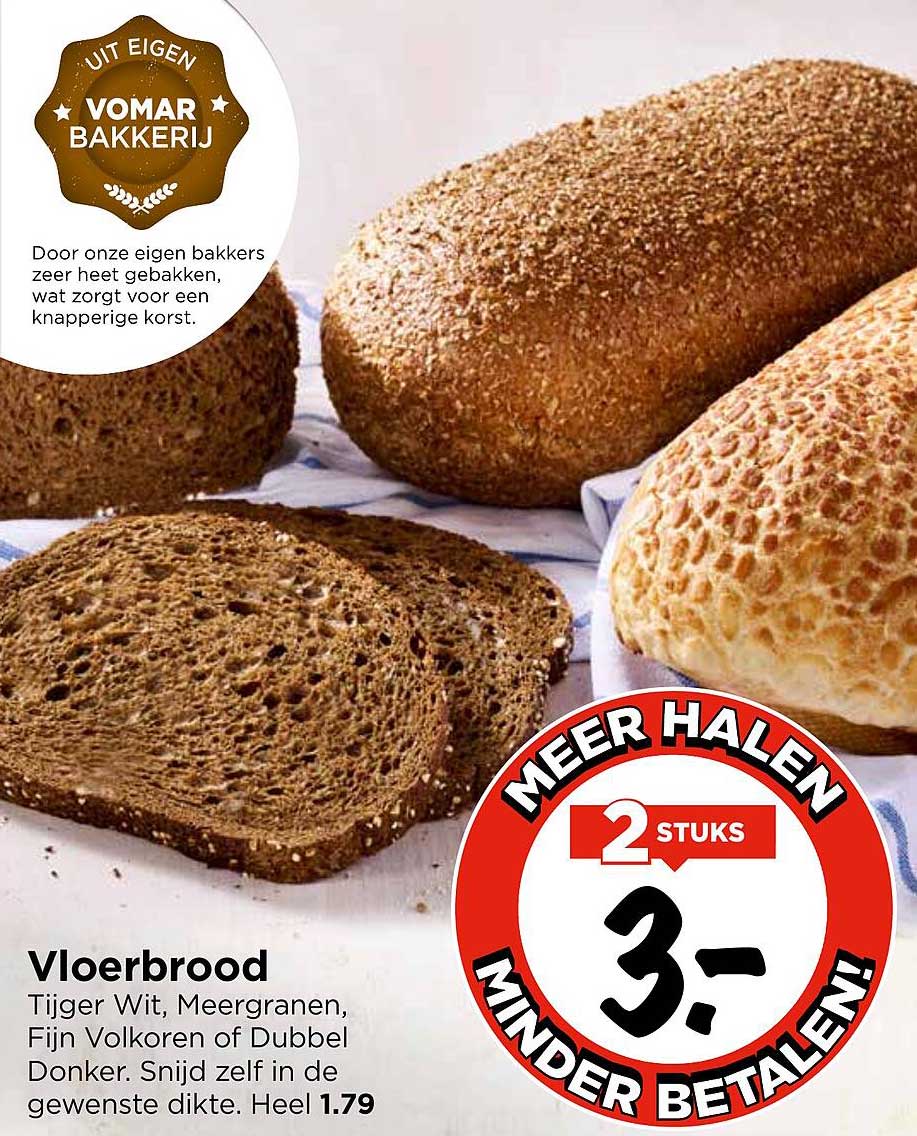 Vloerbrood Tijger Wit, Meergraan, Fijn Volkoren of Dubbel Donker