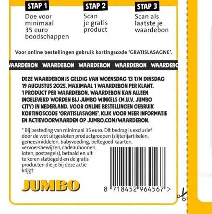 Waarde bon bij Jumbo: 1 gratis product bij besteding van minimaal 35 euro