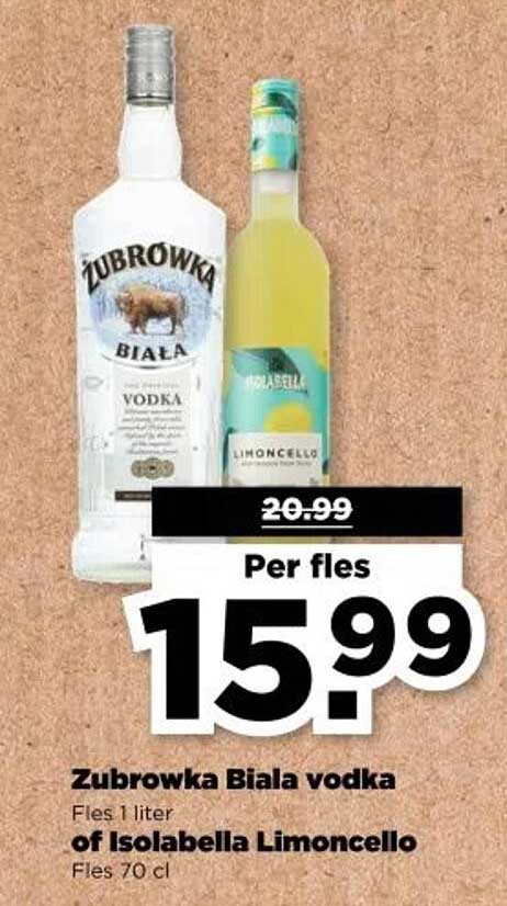 Zubrowka Biala vodka Fles 1 liter of Isolabella Limoncello Fles 70 cl