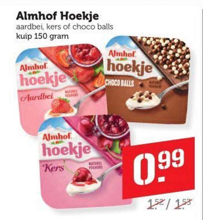 Almhof Hoekje aardbei, kers of choco balls kuip 150 gram