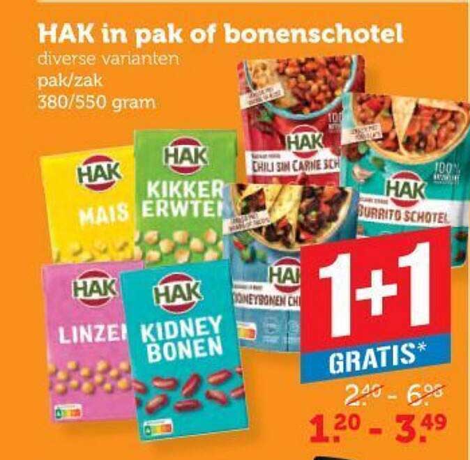 HAK in pak of bonenschotel diverse varianten pak/zak 380/550 gram