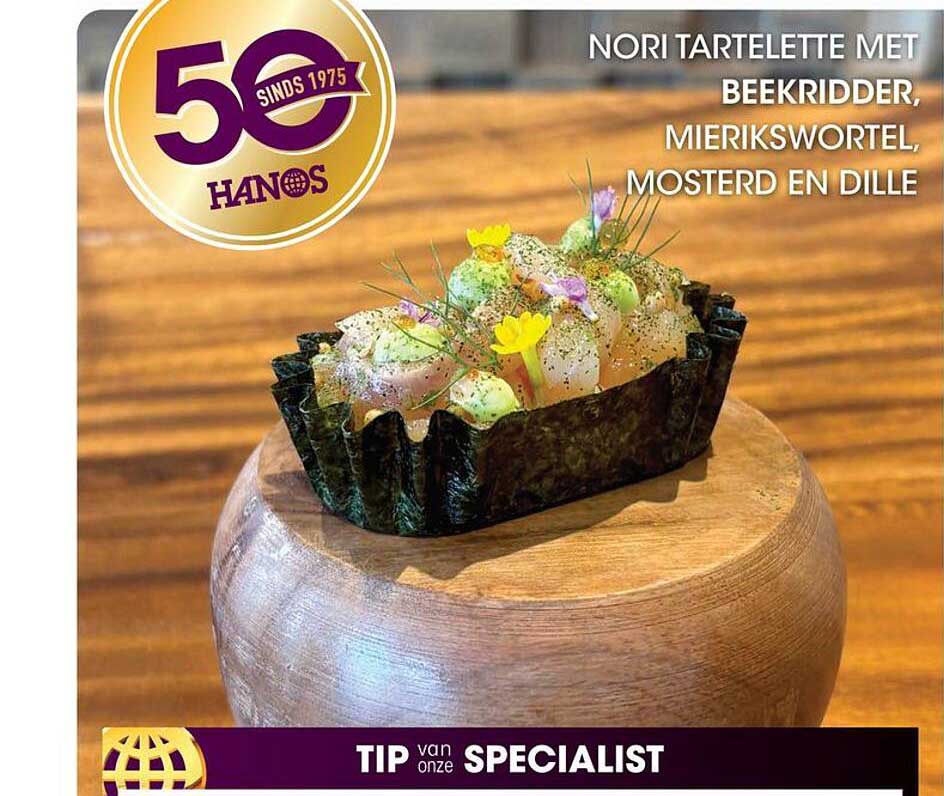 NORI TARTELLETTE MET BEEKRIDDER, MIERIKSWORTEL, MOSTERD EN DILLE