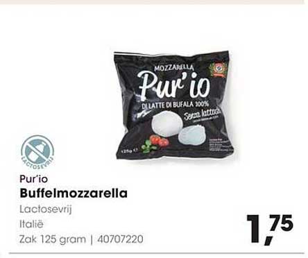 Pur'io Buffelmozzarella Lactosevrij 125 gram