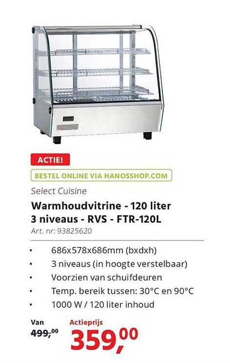 Warmhoudvitrine - 120 liter 3 niveaus - RVS - FTR-120L