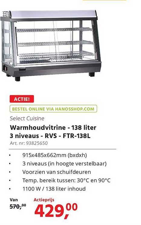 Warmhoudvitrine - 138 liter 3 niveaus - RVS - FTR-138L