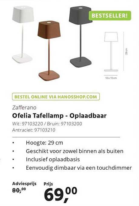 Zafferano Ofelia Tafellamp - Oplaadbaar