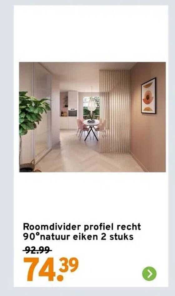 Roomdivider profiel recht 90° lava eiken 2 stuks