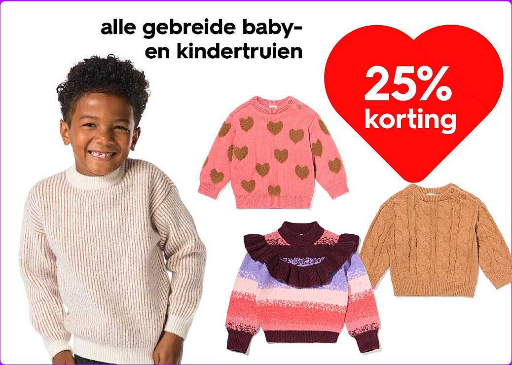 25% korting op alle gebreide baby- en kindertruien