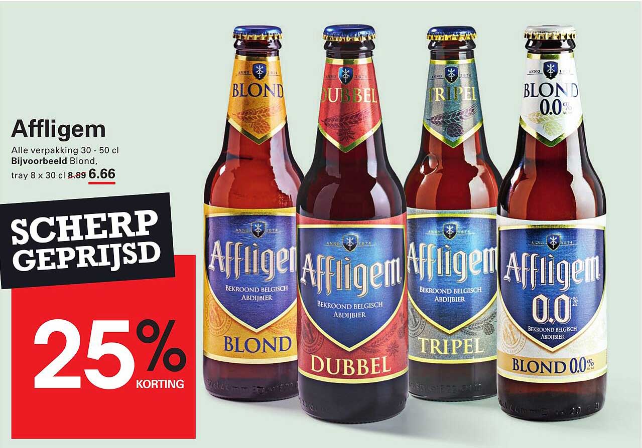 Affligem - Alle verpakking 30 - 50 cl. Bijvoorbeeld Blond, tray 8 x 30 cl