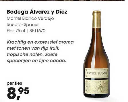 Bodega Álvarez y Díez Mantel Blanco Verdejo Rueda - Spanje Fles 75 cl