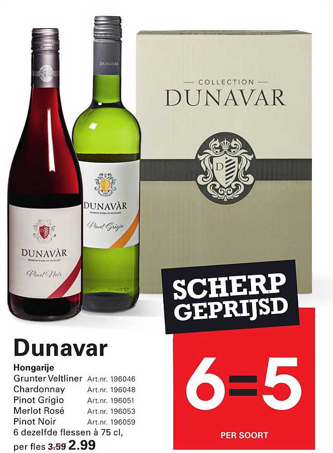 Dunavar Hongarije 6 dezelfde flessen à 75 cl, per fles 2.99