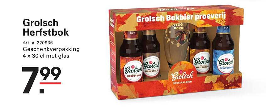 Grolsch Herfstbok Geschenkverpakking 4 x 30 cl met glas