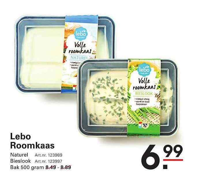 Lebo Roomkaas 500 gram - Naturel en Bieslook