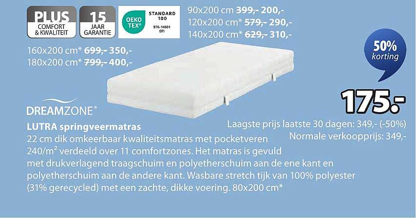 Lutra springvermatras 22 cm dik met 50% korting