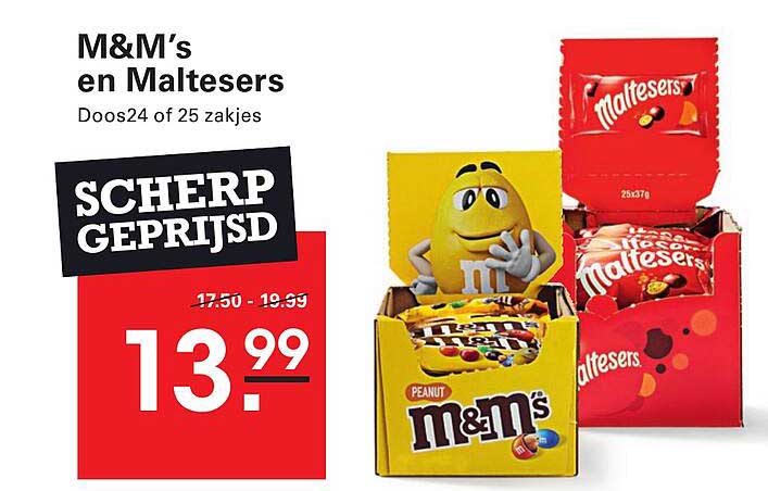 M&M’s en Maltesers Doos 24 of 25 zakjes