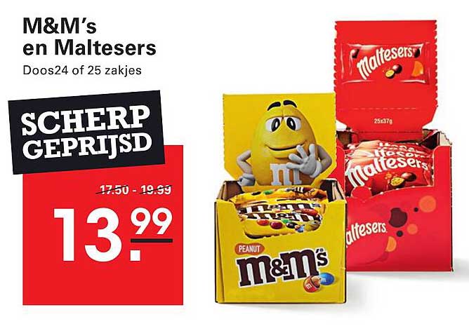 M&M’s en Maltesers - Doos 24 of 25 zakjes